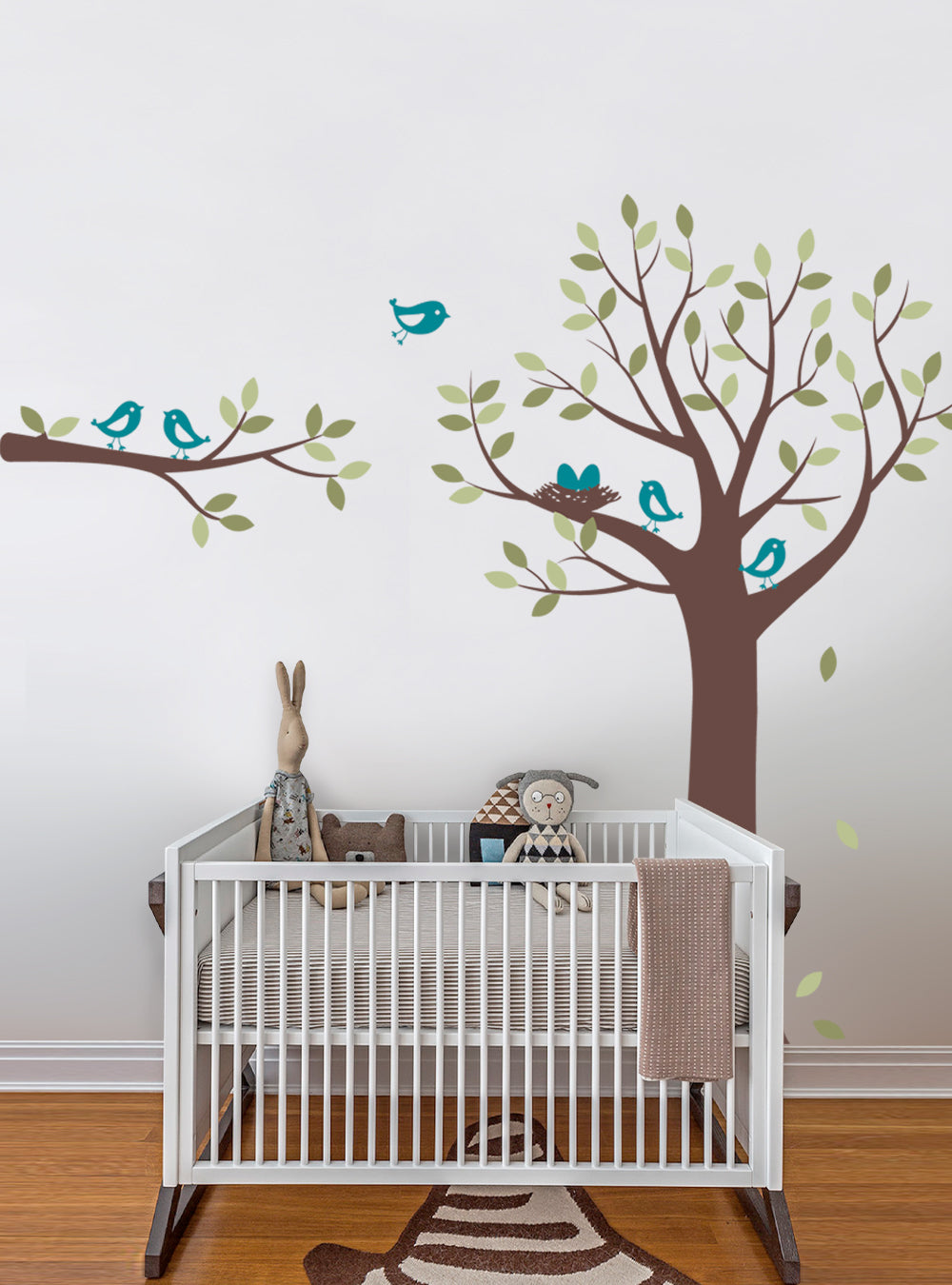 Sticker mural arbre avec famille d'oiseaux