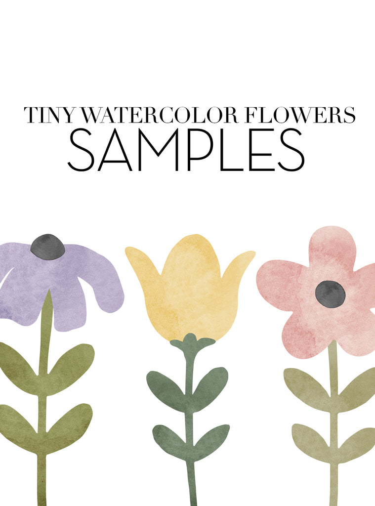 Colorful watercolor flowers in various pastel shades showcasing the available sample swatches for the Tiny Flower Wall Stickers product, Top Sellers,Wall Stickers,Samples and Accessories,All Products