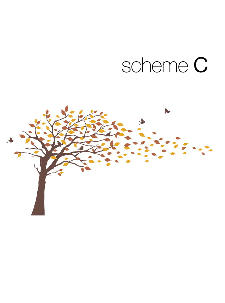 Swaying autumn tree with colorful leaves and birds, Scheme C, Featured Collection, Top Sellers, Wall Decals, Tree Decals, Baby Nursery and Kids Wall Decals, All Products