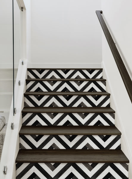 Chevron Striped Wood Peel and Stick Stair Riser Strips