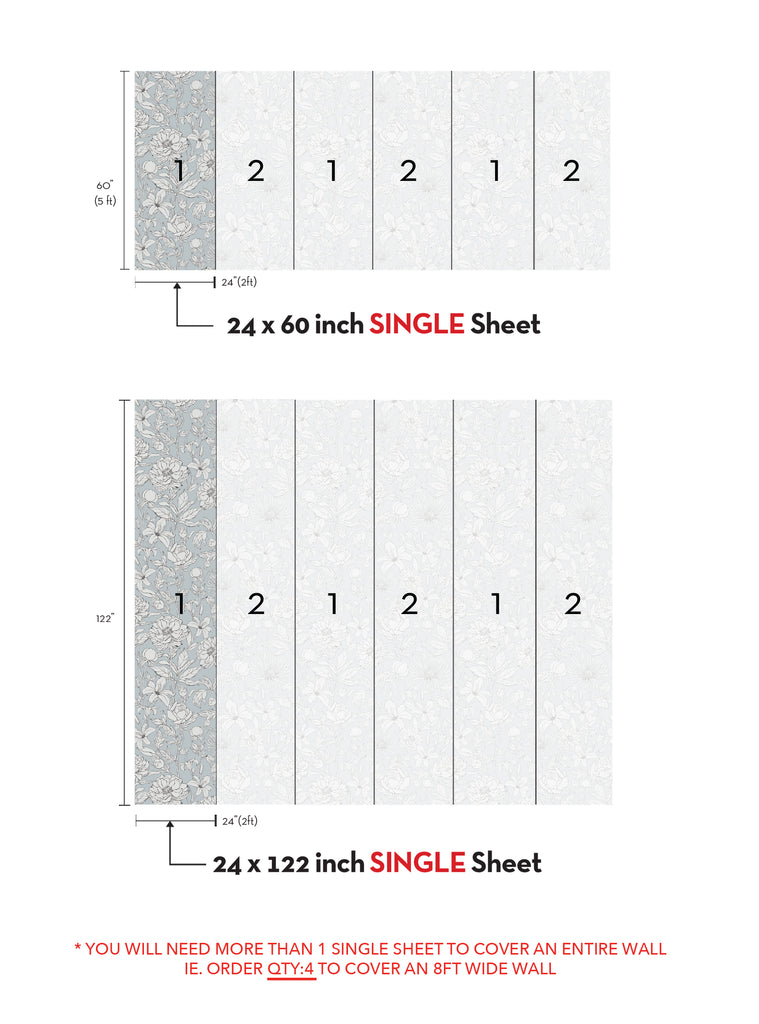 Hand-drawn botanical floral wallpaper mural panels with numbered layout, showcasing the natural beauty and versatility of this Shopify product. Ideal for customizing any room or unexpected spaces with its repeating pattern and various size options. Top Sellers,Peel and Stick Wallpaper,All Products,Unpasted Wallpaper,Wallpaper and Murals