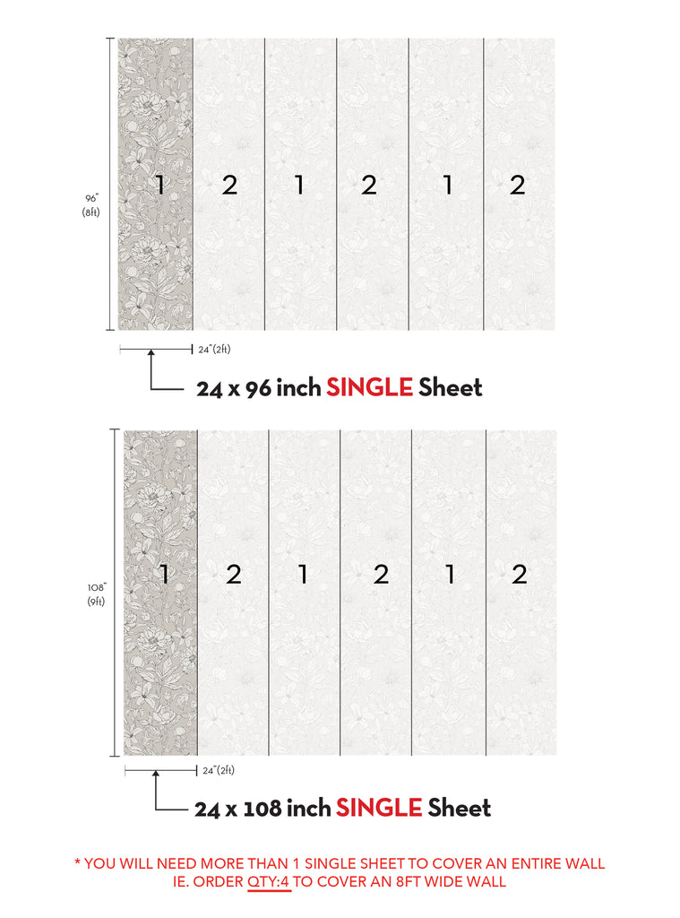 A hand-drawn botanical garden pattern that covers the entire surface of this Shopify product, adding a natural and unique touch to any room or unexpected space. This wallpaper mural features a repeat pattern with numbered panels to help with proper installation. , Top Sellers,Peel and Stick Wallpaper,All Products,Unpasted Wallpaper,Wallpaper and Murals