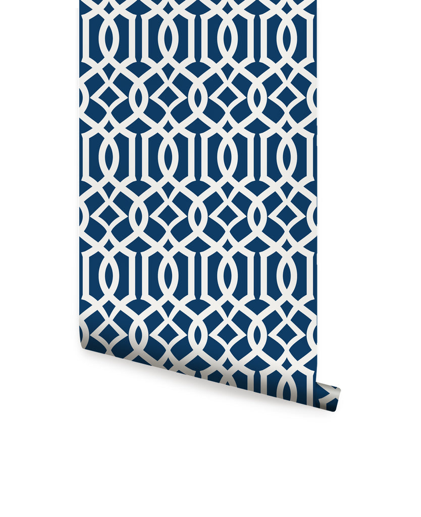 Elegant navy blue and white geometric pattern wallpaper, Clearance Wallpaper Sticker - OFF PRINTS, Dorm Room Ideas and Trends